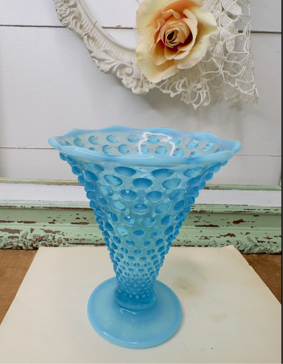 FENTON BLUE OPALESCENT MOONSTONE VASE