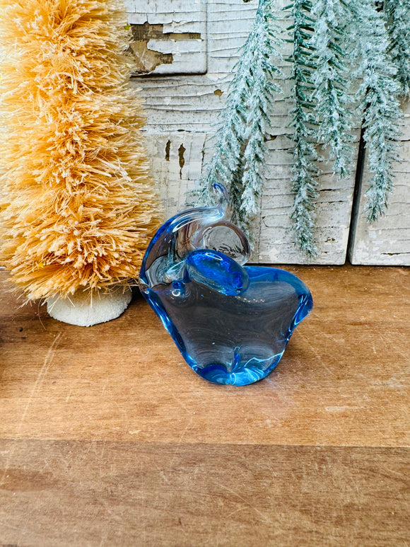 LARGE BLUE GLASS VINTAGE ELEPHANT PAPERWEIGHT