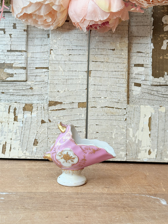PINK AND GOLD VINTAGE PORCELAIN HAND PAINTED CREAMER