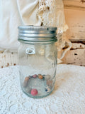 GLASS MASON JAR WITH ANTIQUE CLAY MARBLES