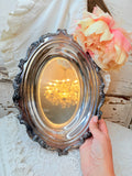 VINTAGE DETAILED SILVER ORNATE TRIM OVAL TRAY