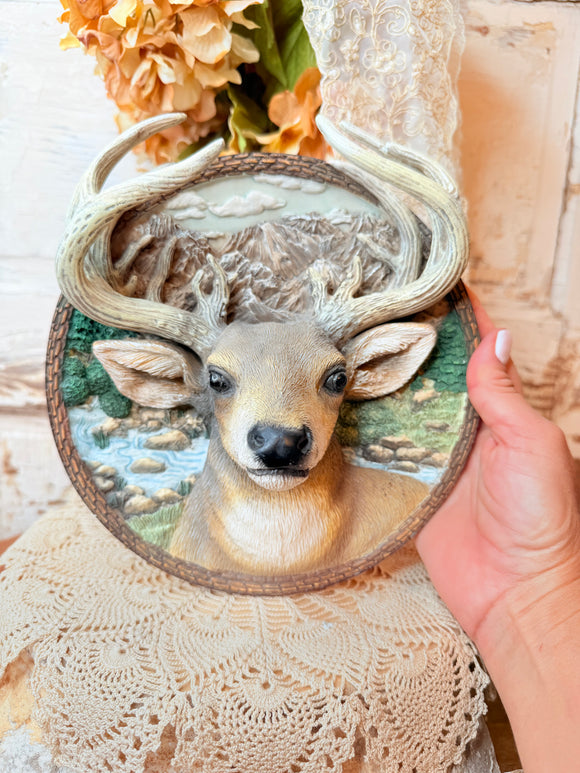 VINTAGE 3D DEER DECOR PLATE