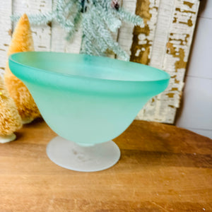 FROSTED GREEN GLASS PEDESTAL COMPOTE