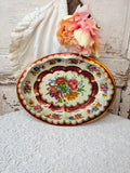 VINTAGE ENGLAND ORNATE FLORAL OVAL TIN BOWL