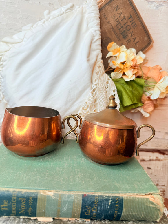 VINTAGE COPPER SUGAR AND CREAMER SET