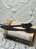 PAIR OF FORK AND SPOON WROUGHT IRON VINTAGE CUTLERY LARGE DECOR