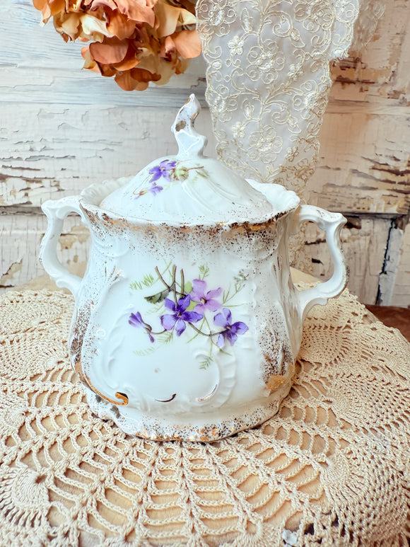 GERMANY PORCELAIN BLUE FLORAL SUGAR BOWL
