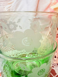VINTAGE PAIR OF GREEN FLORAL MID CENTURY ROCKS GLASSES