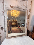 ANTIQUE LARGE CHIPPY WOOD FRAME BEVELED MIRROR