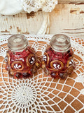 RARE VINTAGE VICTORIAN PAIR OF CRANBERRY CANDLE STICK HOLDERS