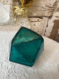 VINTAGE TURQUOISE BUBBLE GLASS ORNATE VASE