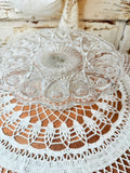 VINTAGE CRYSTAL GLASS DETAILED CAKE PLATE ON PEDESTAL