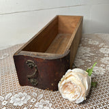 ANTIQUE WOOD SEWING CABINET DRAWER WITH METAL HARDWARE