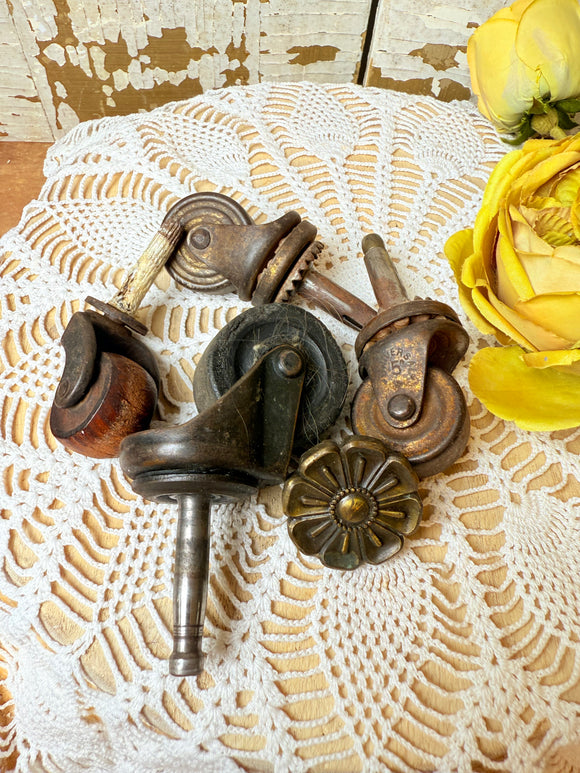 ANTIQUE SALVAGE CASTER WHEELS AND HARDWARE