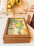 ANTIQUE FLORAL WOOD JEWELRY BOX