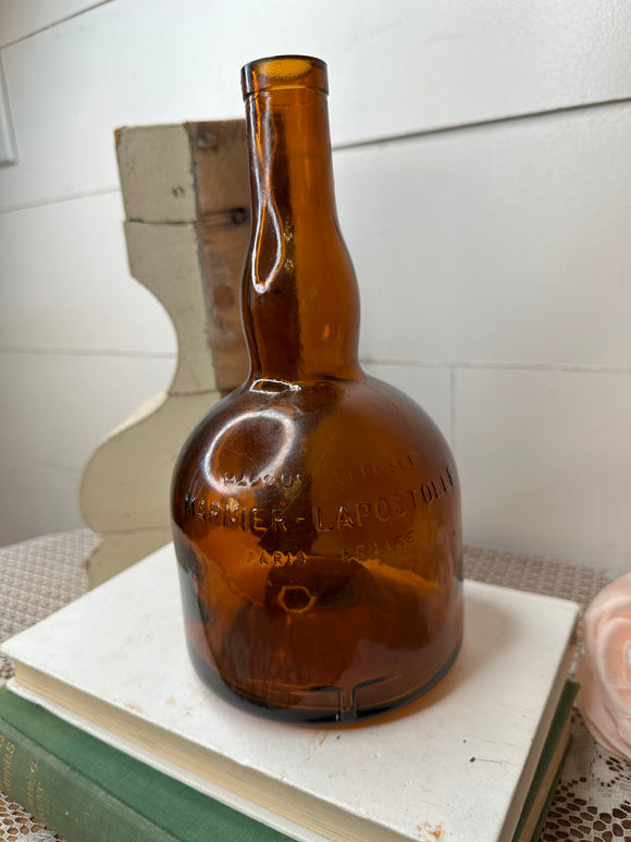 AMBER GLASS UNIQUE FRENCH LIQUOR BOTTLE