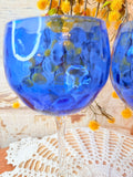 SET OF 2 COBALT BLUE OPTIC WINE GLASSES