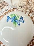 VINTAGE HAND PAINTED BLUE BUTTERFLY DISH AND LID