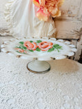 RARE PAINTED WHITE MILK GLASS CAKE STAND