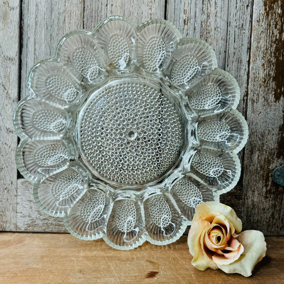 HOBNAIL VINTAGE GLASS EGG PLATE