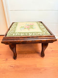 AMAZING ANTIQUE WOOD AND TAPESTRY STEP STOOL