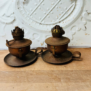 PAIR OF ANTIQUE COPPER OIL LAMPS
