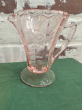 PINK DEPRESSION GLASS ETCHED FLORAL PITCHER CREAMER