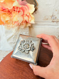 VINTAGE SILVER FLORAL JEWELRY BOX WITH RED VELVET INTERIOR
