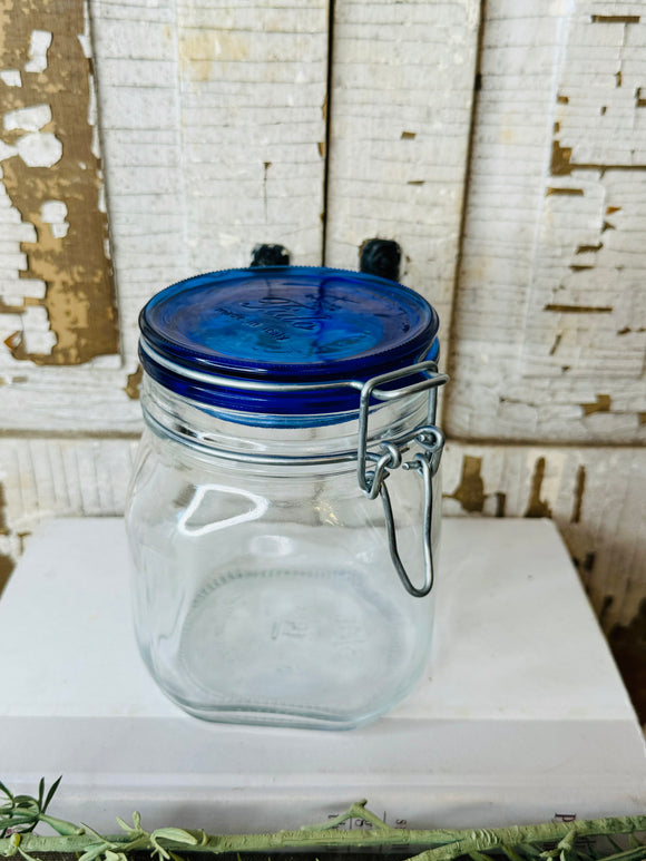 ITALY FIDO COBALT BLUE LID VINTAGE GLASS CANISTER