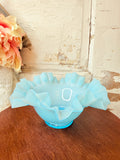 VINTAGE FENTON BLUE BASKET RUFFLE BOWL