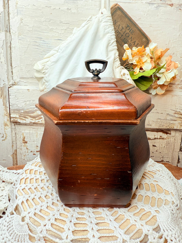 VINTAGE HEXAGONAL WOOD BOX TEA CADDY