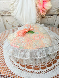VINTAGE LINEN HEART SHAPED SEWING BASKET