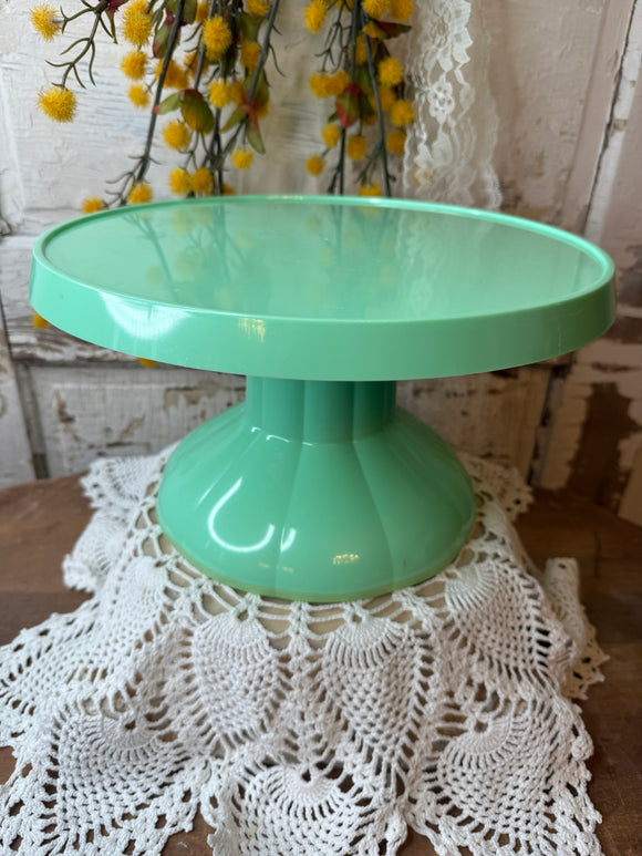 ROBINS EGG BLUE GREEN PEDESTAL ORNATE VINTAGE CAKE PLATE