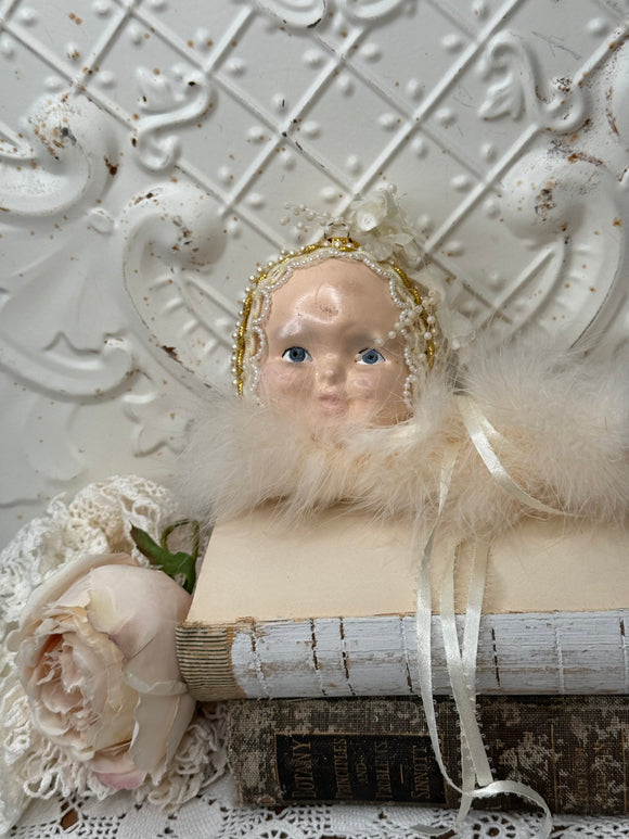 VICTORIAN HANDMADE VINTAGE DOLL HEAD ORNATE ORNAMENT - “JOSEPHINE”