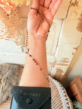 VINTAGE SILVERY CROSS ROSARY BEADS WITH POUCH