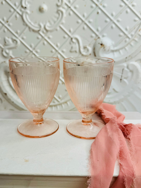 SET OF 2 RIBBED PINK DEPRESSION GLASS VINTAGE TUMBLERS - 4 SETS AVAILABLE