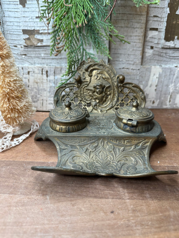 Antique 19th century, brass double inkwell