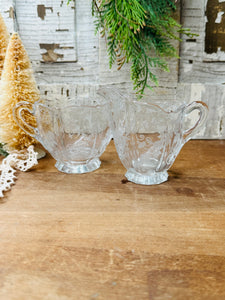 PAIR OF ETCHED CRYSTAL GLASS CREAMER AND SUGAR BOWL SET