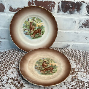 SET OF 2 22K GOLD TRIM DEER PLATE EUROPE - 3 SETS AVAILABLE