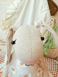 VINTAGE HANDMADE FLORAL BUNNY STATUETTE