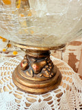 VINTAGE CRACKLE GLASS PEDESTAL FRUIT BOWL