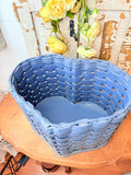 RARE BLUE WICKER HEART BASKET / PAIL