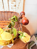 GORGEOUS VINTAGE WICKER BASKET WITH WOODEN HANDLES RARE