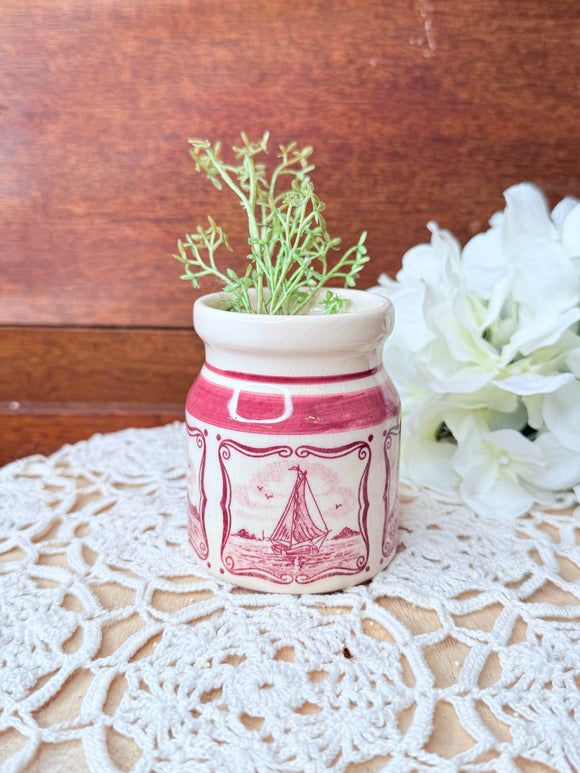 VINTAGE RED DELFT MUSTARD JAR