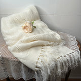 LARGE HANDKNIT BLANKET WITH TASSELS VINTAGE