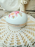 VINTAGE EGG SHAPED PINK FLORAL JEWELRY TRINKET BOX JAR