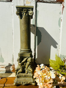 PERFECTLY PATINAD CHERUB PILLAR CANDLE HOLDER SCROLLY XL