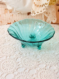 VINTAGE AQUA GLASS FOOTED BOWL