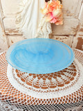 VINTAGE BLUE GLASS SWIRL PEDESTAL CAKE PLATE RARE