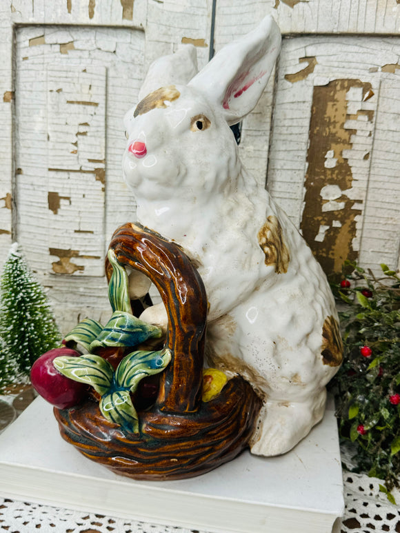 LARGE PORCELAIN HANDPAINTED RARE BUNNY STATUETTE VINTAGE